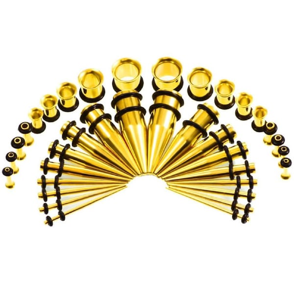 Nevenka 36 Pcs Ear Gauges Stretching Kit Stainless Steel Tapers Plugs Tools 14g-00g-Gold