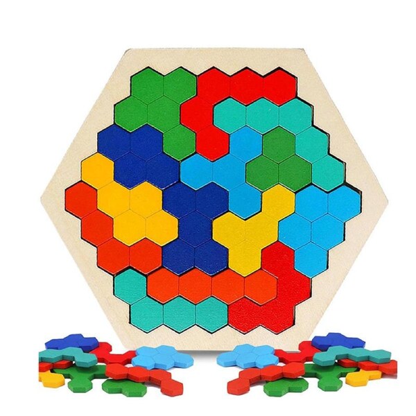 Nevenka Hexagon Tangram Puzzle Wooden Geometric Montessori Toy for Kids-H