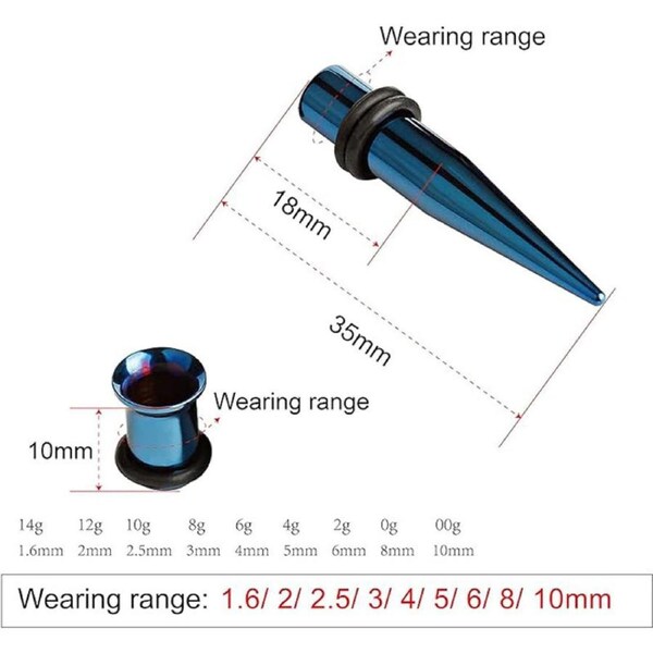Nevenka 36 Pcs Ear Gauges Stretching Kit Stainless Steel Tapers Plugs Tools 14g-00g-Dark Blue