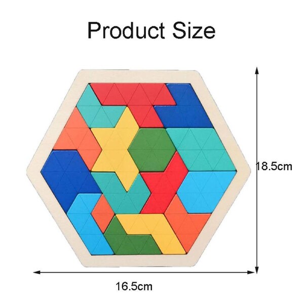Nevenka Hexagon Tangram Puzzle Wooden Geometric Montessori Toy for Kids-L