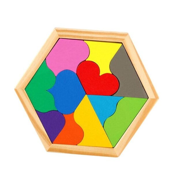 Nevenka Hexagon Tangram Puzzle Wooden Geometric Montessori Toy for Kids-K