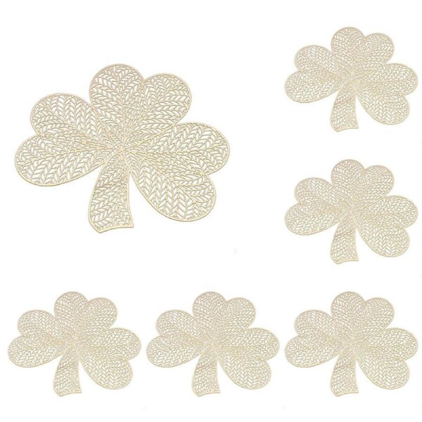 Nevenka 6 Pcs Placemats Shamrock PVC Hollowed-Out for Party Wedding-Gold