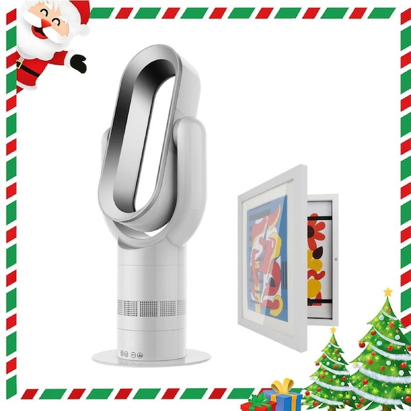 ACA Electric Bladeless Fan Heat Cool Floor Fan Timer Remote Control White&Silver w/ Photo Frame Gift Set
