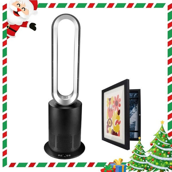 ACA Bladeless Hot Cool Fan Airflow Purifying Oscillating Timer Black&Silver w/ Photo Frame Gift Set