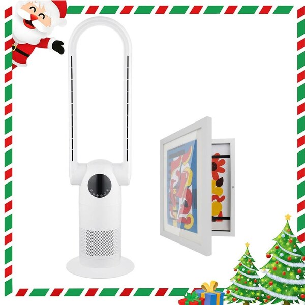 ACA 9 Speeds Air Purification Bladeless Fan Rotation Tilt Head Remote Control Timer White w/ Photo Frame Gift Set