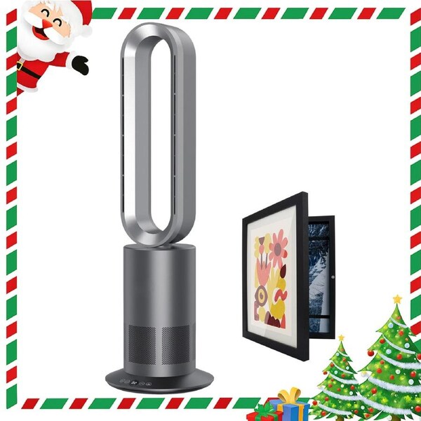 ACA Grey&Silver Bladeless Rotation Fan Cool Hot Air Flow Timer Touch Control 10 Speeds w/ Photo Frame Gift Set