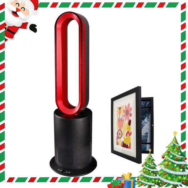 ACA Bladeless Hot Cool Fan Airflow Purifying Oscillating 9H Timer Black&Red w/ Photo Frame Gift Set