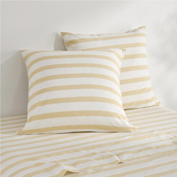 Dreamaker Cove Washed Cotton Yarn Dyed Wide Stripe Euro Pillowcase Sand Twin Pack