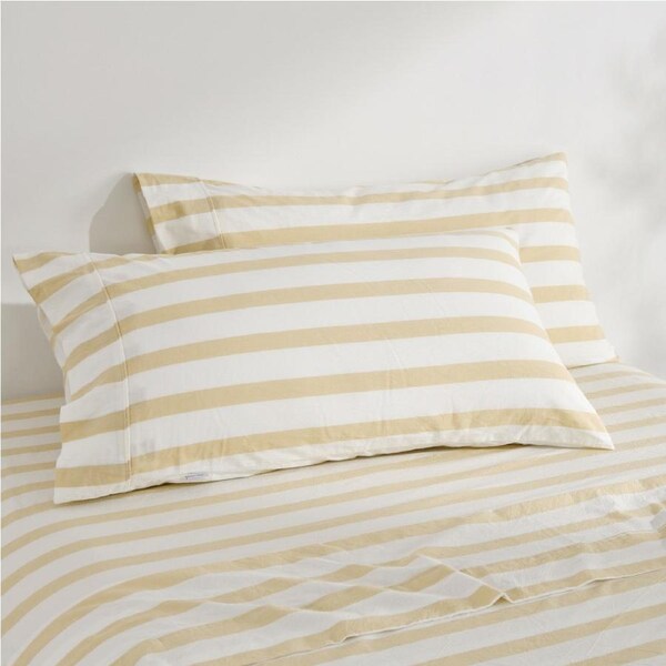 Dreamaker Cove Washed Cotton Yarn Dyed Wide Stripe King Pillowcase Sand Twin Pack
