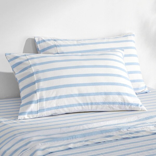 Dreamaker Bask Washed Cotton Yarn Dyed Stripe Pillowcase Sky Twin Pack