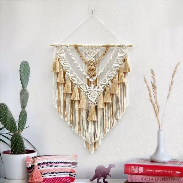 Wall Hanging Decor, Geometric Woven Tapestry Rack,Chic Cotton Handmade Bohemian Art ,Yellow