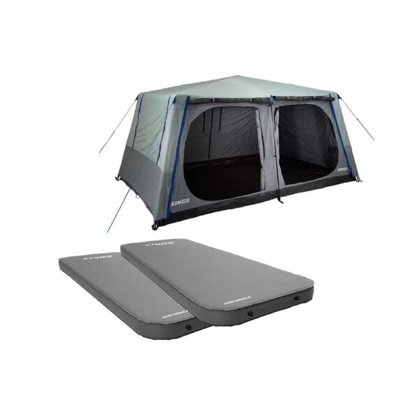 Kings Kwiky 6-8 Person Tent + 2x Premium Self-Inflating Mattress Single