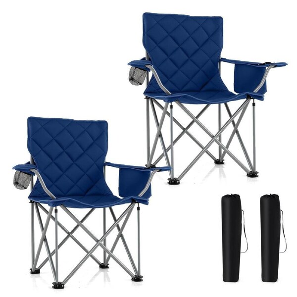 Costway 2x Oversized Camping Chair Portable Folding Picnic Chair w/Cup Holder Cooler & Carry Bag Outdoor 227KG Navy