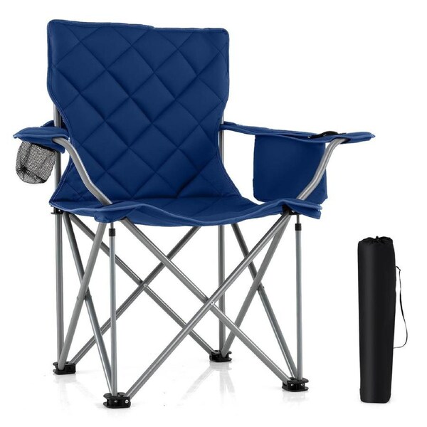 Costway Oversized Camping Chair Portable Folding Picnic Chair w/Cup Holder Cooler & Carry Bag Outdoor 227KG Navy