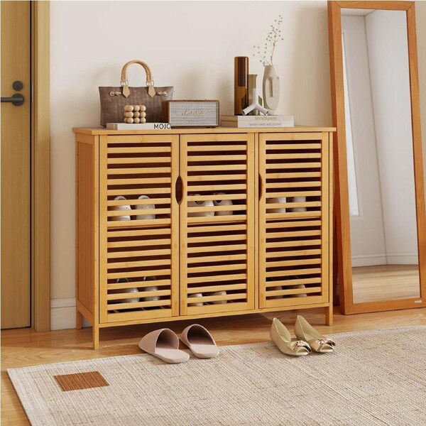 Costway Bamboo Bathroom Storage Cabinet Kitchen Buffet Cupboard Laundry Shelf Sideboard Side Table Hallway Organizer