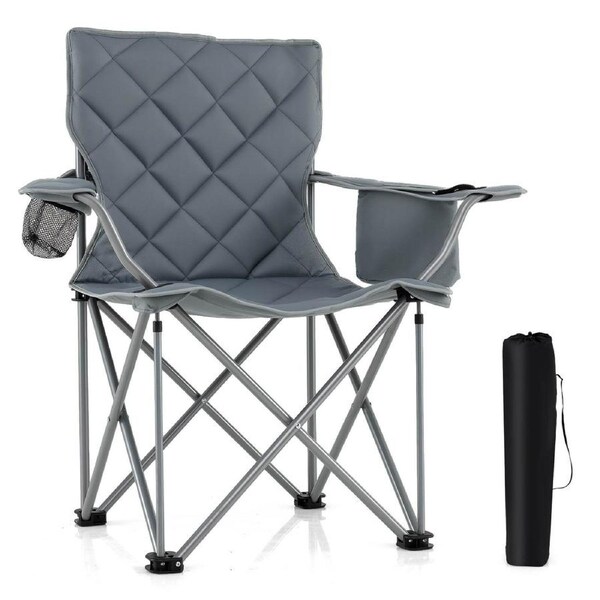 Costway Oversized Camping Chair Portable Folding Picnic Chair w/Cup Holder Cooler & Carry Bag Outdoor 227KG Grey