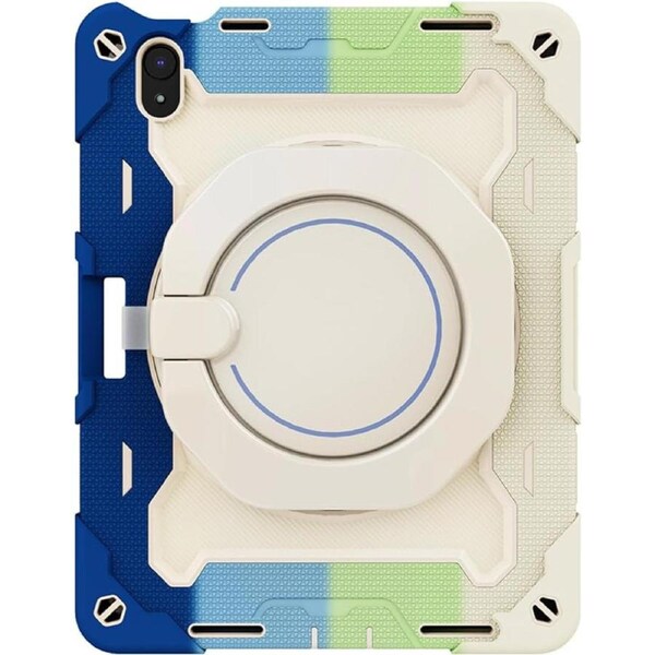 BUCKKO Case for iPad (A16) 11th/10th Generation 11/10.9 inch 2025/2022, Heavy Duty Shockproof Cover with 360° Rotating Handle/Bracket/Pen Holder/Shoulder Strap, Blue, White +Green