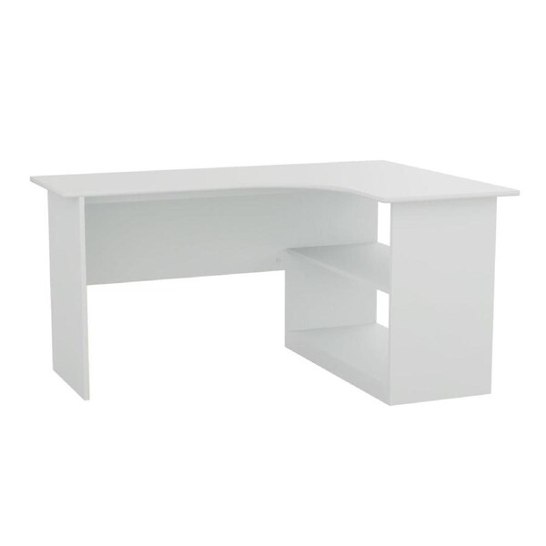 Design Square Marias Wooden L-Shape Corner Study Office Computer Desk Table 120cm W/ Shelving White