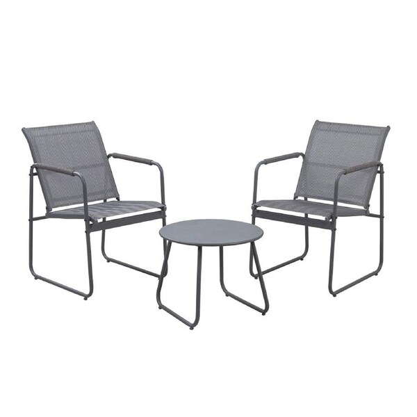 Design Square Set Of 3 Outdoor Furniture Patio Balcony Relaxing Accent Chair & Table Charcoal