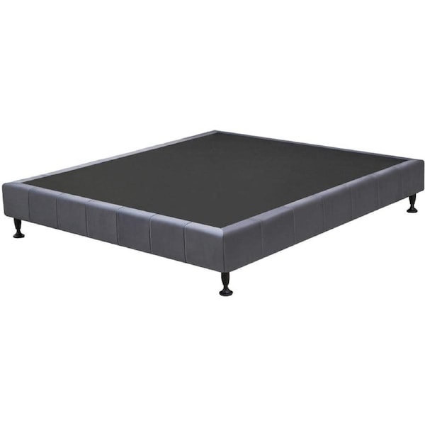 Design Square Velvet Fabric Platform Bed Frame Bed Base King - Dark Grey