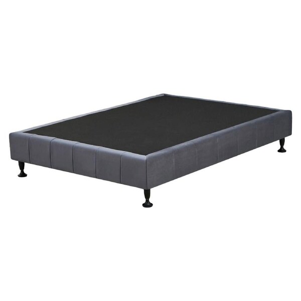 Design Square Velvet Fabric Platform Bed Frame Bed Base Queen - Dark Grey