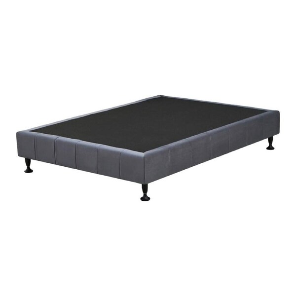 Design Square Velvet Fabric Platform Bed Frame Bed Base Double - Dark Grey