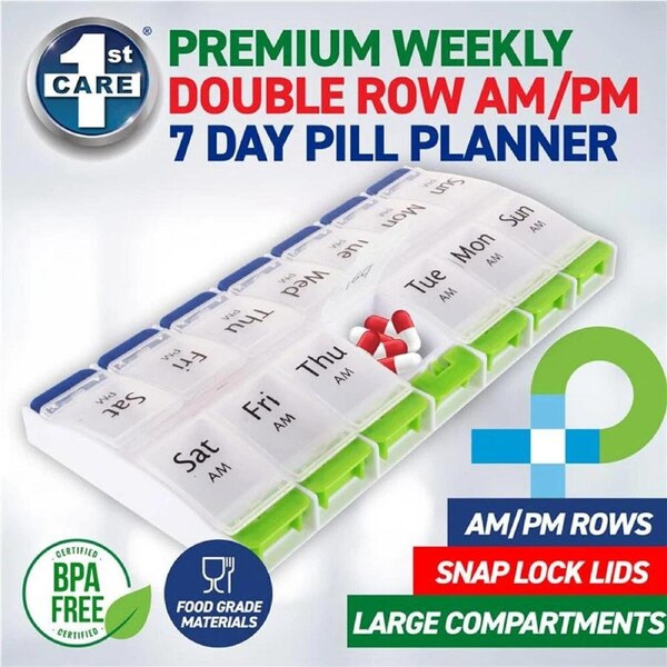 Pill Box Dispenser 7-Day - AM/PM Medication Organiser - Weekly Tablet Case 1Pc