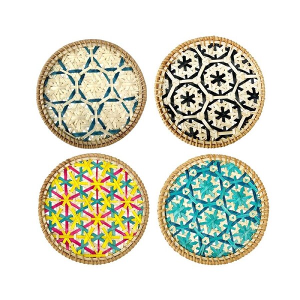 4PCS Bamboo Woven Cup Mat Bowl Pad Heat-Resistant For Home Kitchen Dining Table
