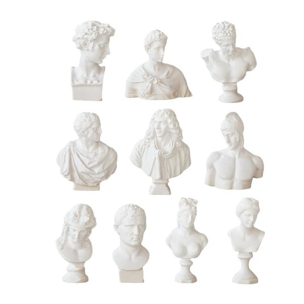 10 Pcs Mini Desktop Decorative Sculptures Resin White Classical Busts