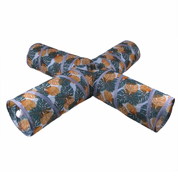 4-Channel Foldable Cat Tunnel Printed Pet Cat Runway For Kitten Chase Play Toy