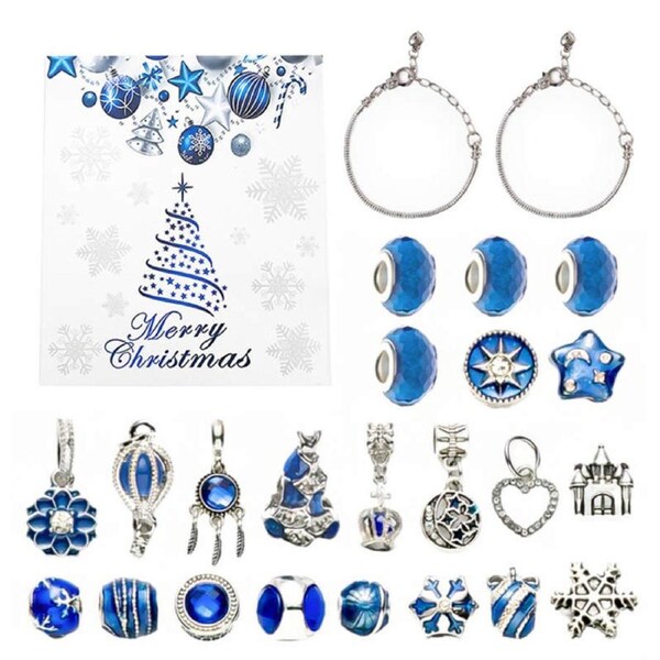 Nevenka Christmas Advent Calendar Bracelets Making Kit Includes 22 Charms-Blue