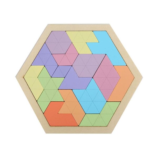 Nevenka Hexagon Tangram Puzzle Wooden Geometric Montessori Toy for Kids-J