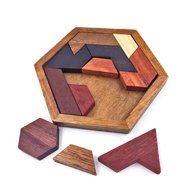 Nevenka Hexagon Tangram Puzzle Wooden Geometric Montessori Toy for Kids-F