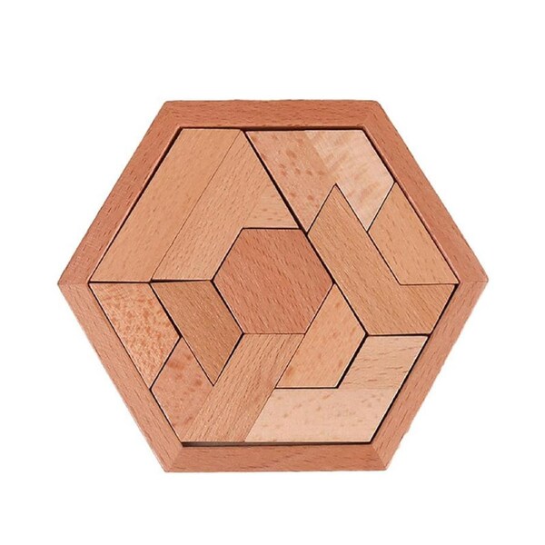 Nevenka Hexagon Tangram Puzzle Wooden Geometric Montessori Toy for Kids-G