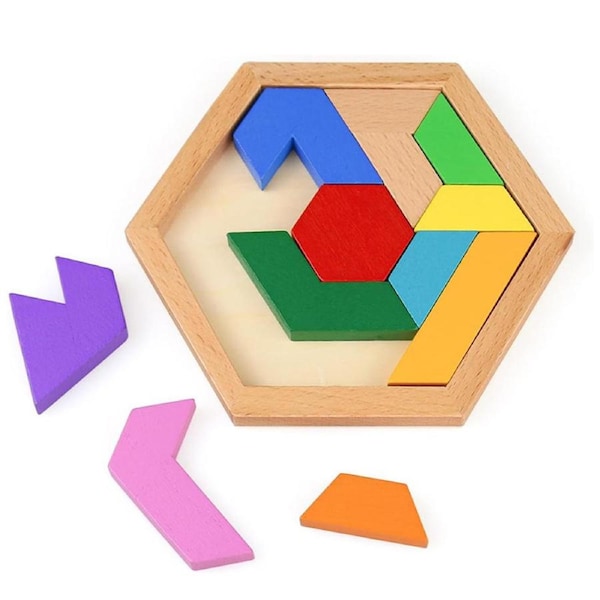 Nevenka Hexagon Tangram Puzzle Wooden Geometric Montessori Toy for Kids-I