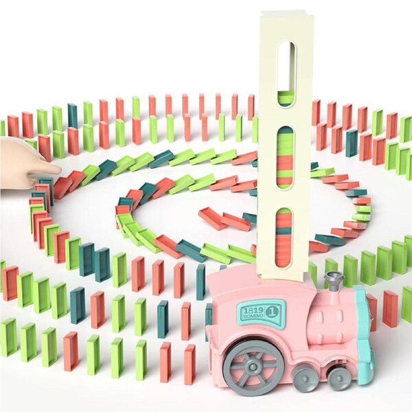 Nevenka 180 Pcs Automatic Dominoes Blocks Stacking Toys Christmas Gift for Kids-Pink