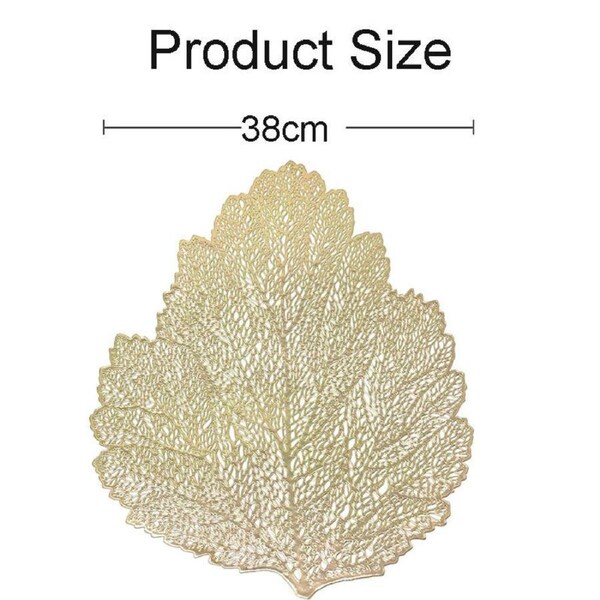 Nevenka 6 Pcs Placemats Leaf Shaped PVC Hollowed-Out for Party Wedding-Gold