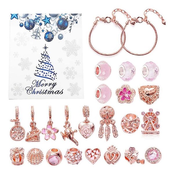 Nevenka Christmas Advent Calendar Bracelets Making Kit Includes 22 Charms-Pink