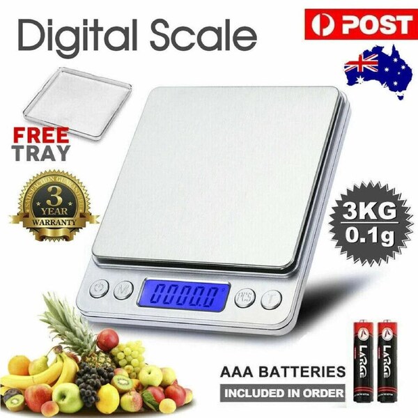 LCD Electronic Digital Metal Kitchen Scale - 0.1kg Accuracy Scales - Capacity 3kg - Super Slim