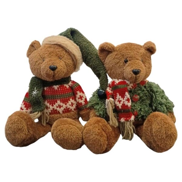 Christmas Teddy Bears Sitting Xmas Bears Boy and Girl Large Pair XM800C