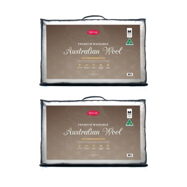 2PK Tontine Australian Washable Wool Surround Medium Pillow Standard