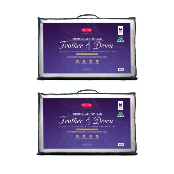 2PK Tontine 50/50 Australian Feather & Down Surround Medium Firm Pillow Standard