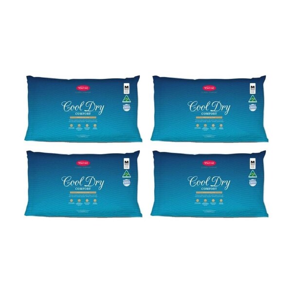 4PK Tontine Classic Comfort Cool Dry Medium Firmness Pillow Standard