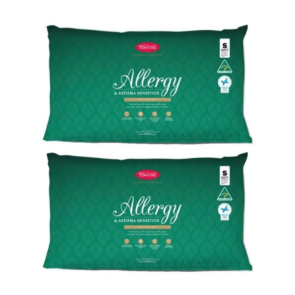 2PK Tontine Classic Comfort Allergy & Asthma Sensitive Pillow Low Soft Standard