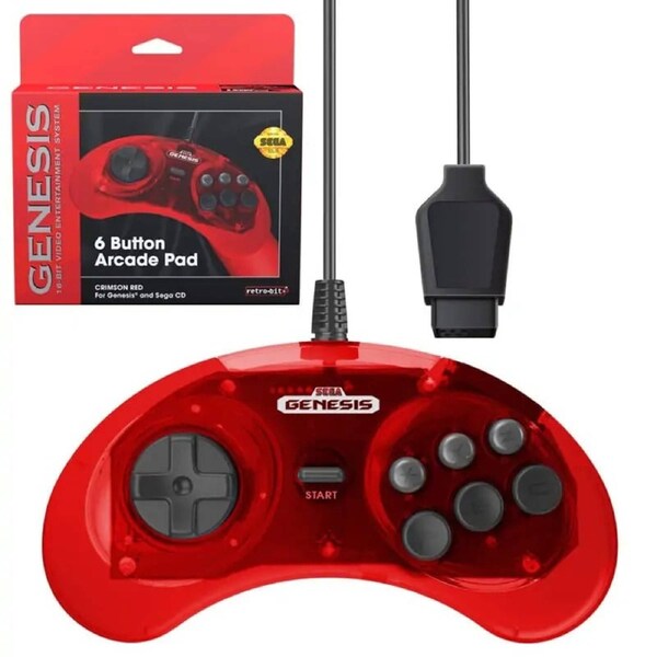 SEGA Genesis 6-button Arcade Pad Wired Console Port Gamepad (Crimson Red)