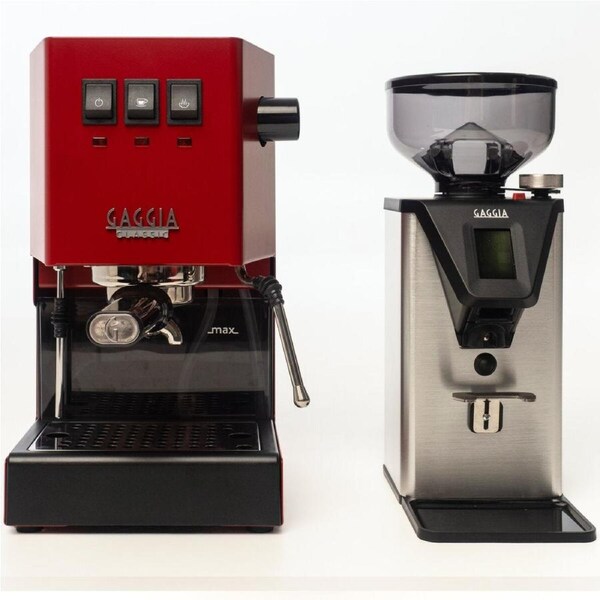 Gaggia Classic E24 Red Coffee Machine & Coffee Grinder Package