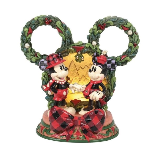 Disney Traditions by Jim Shore - Mickey & Minnie Christmas Magical Winter Moments LED Diorama Figurine