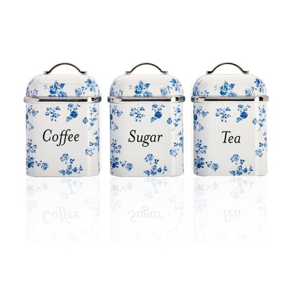 3pc Laura Ashley Canister Set S/S Easy Clean China Rose with Lid White