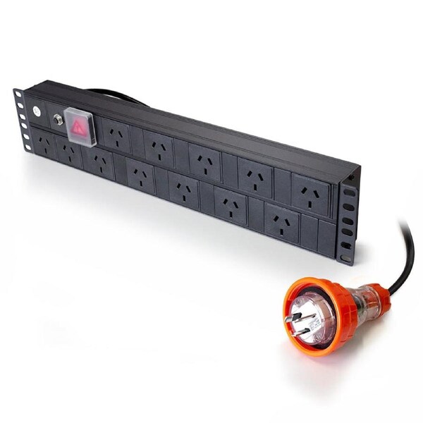 Serveredge 2RU Basic 12 Port PDU W Switch (12) 3 Pin AUS GPO Output (1) 3 Pin IP56 Captive Plug Input15A 240V