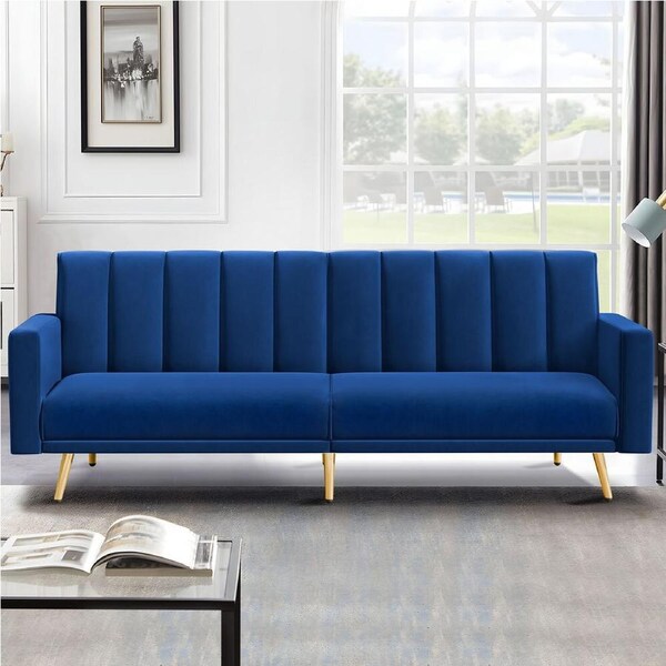 ALFORDSON Sofa Bed Lounge 3 Seater Couch Velvet Blue
